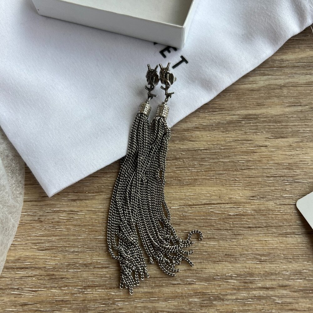 NWT Saint Laurent LouLou Tassle Earrings Silver